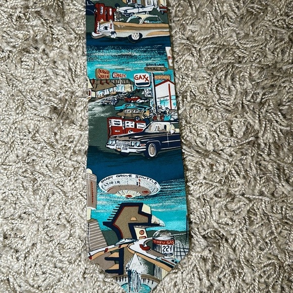 VTG Men’s AXXA Made in US Scenic 50s Small Town Blue Necktie - Picture 6 of 13